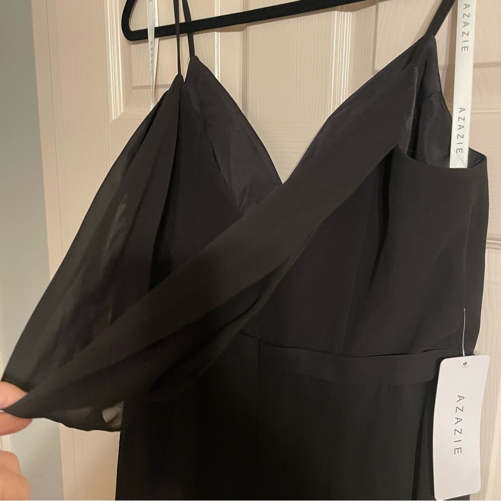 NWT Azazie Candice Black Bridesmaids Dress with Slits - Size 14 - Picture 12 of 13